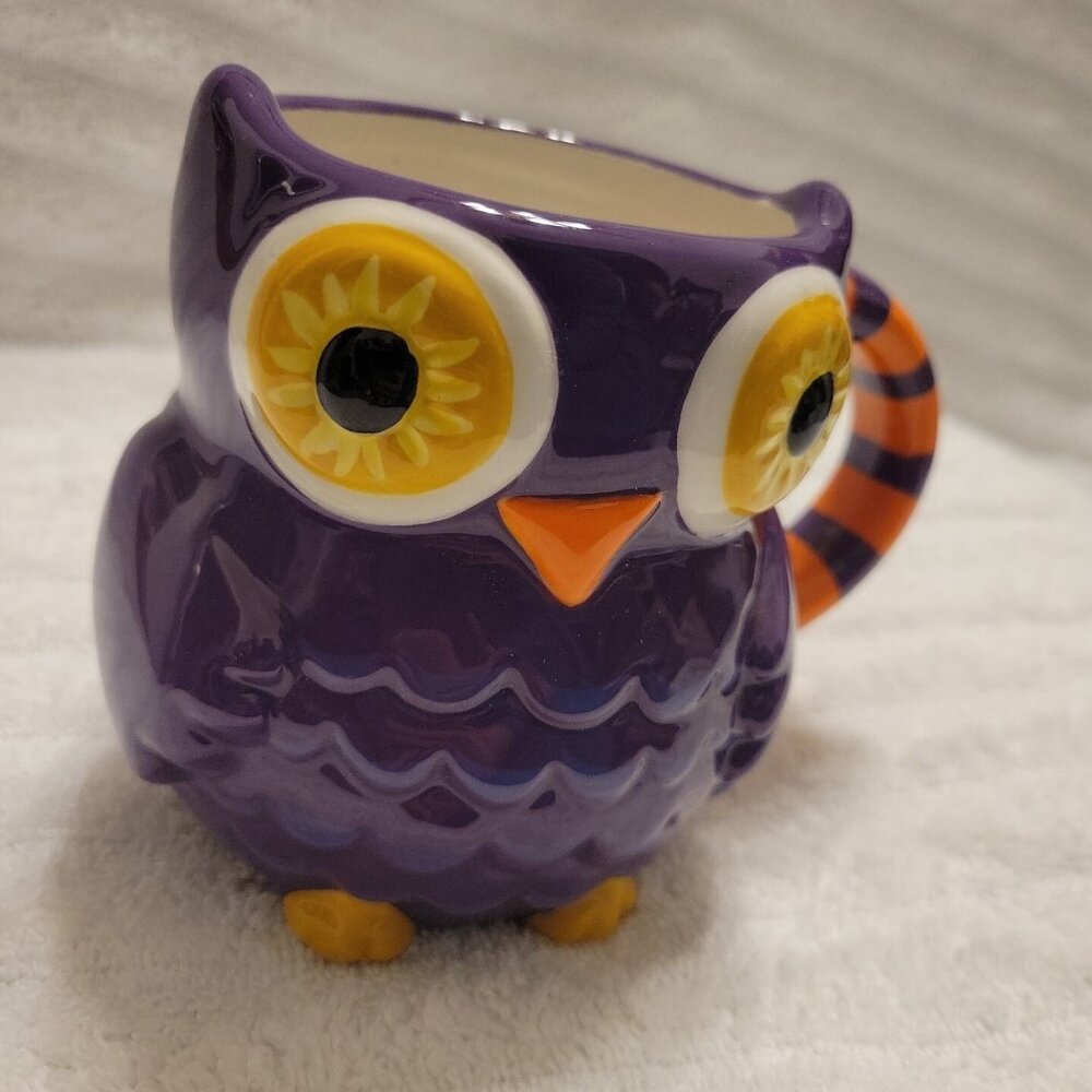 Celebrate the Seasons Vintage Owl Coffee Tea Mug Purple & Orange